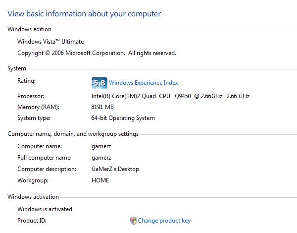 Computer Specifications In Vista