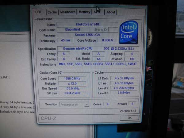 Core i7 Specifications in CPU-Z